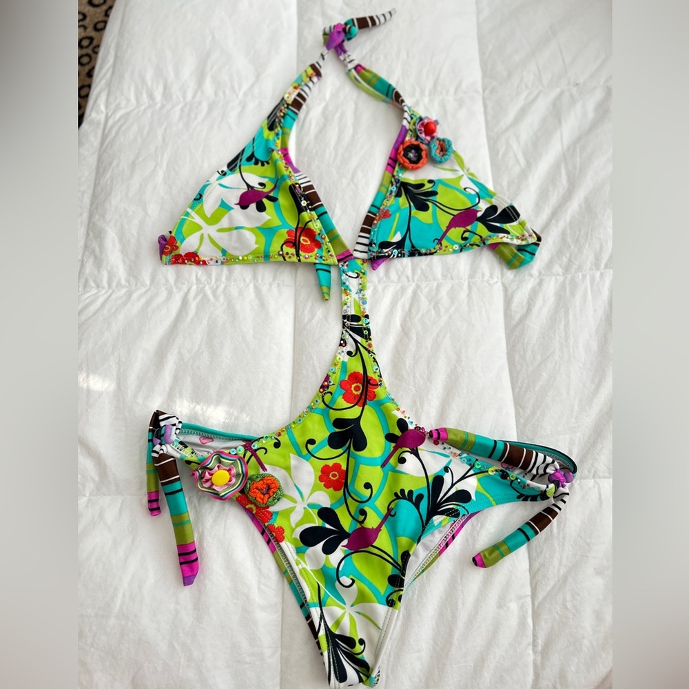 Colombian Beaded, Crochet, & Double Sided One piece Bathingsuit Size Small 4/6